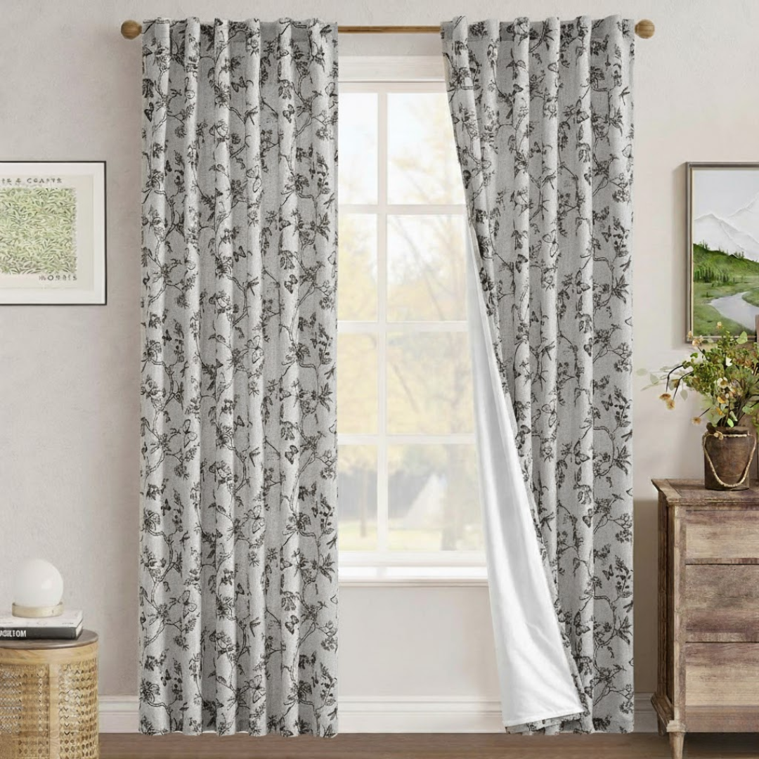 96 Inch Farmhouse Curtains Floral Pattern - Lined