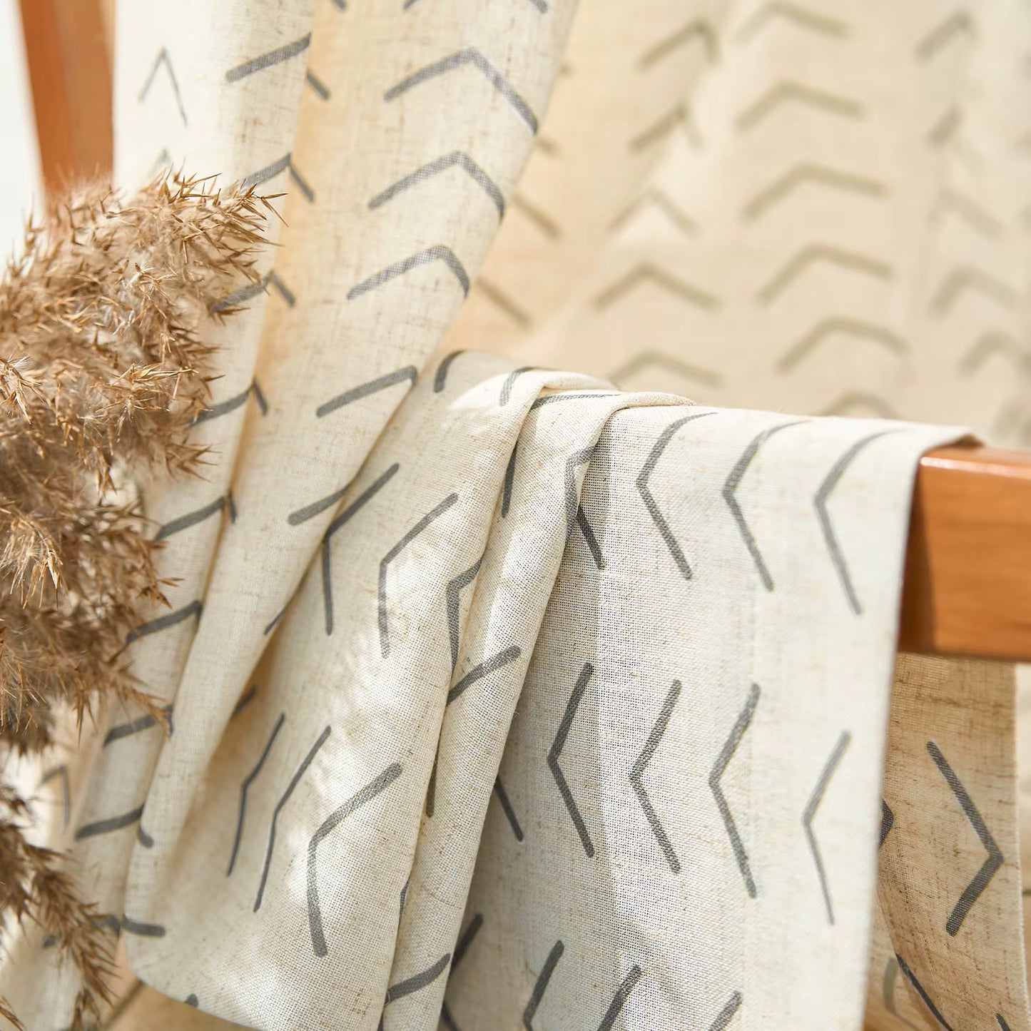 96 Inch Linen Curtains Boho Herringbone