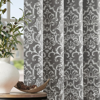 96 Inch Blackout Curtains Brown Damask Baroque
