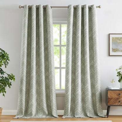 96 Inch Jacquard Curtains Blue Herringbone