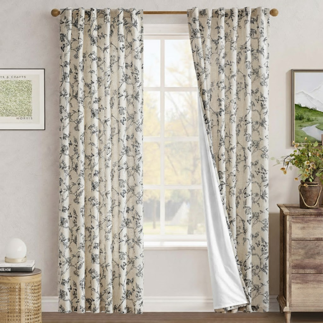 96 Inch Farmhouse Curtains Floral Pattern - Lined