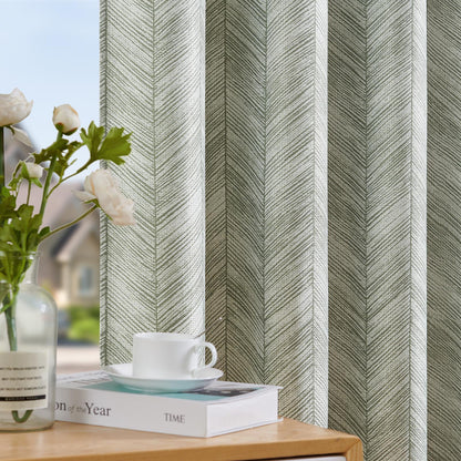 96 Inch Jacquard Curtains Blue Herringbone