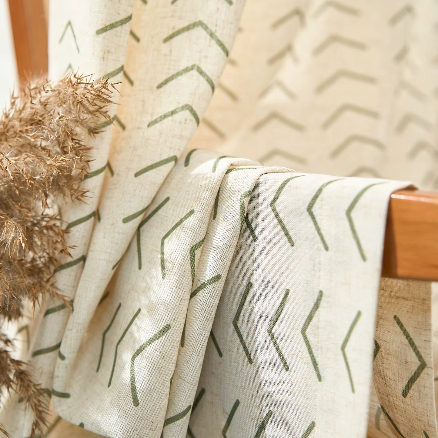 96 Inch Linen Curtains Boho Herringbone