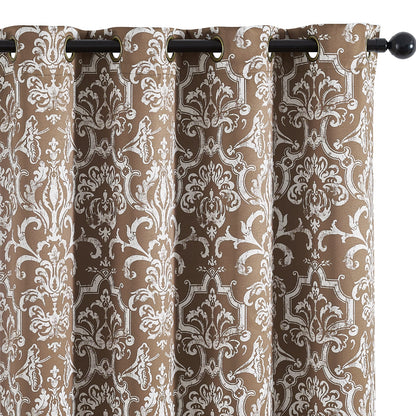 96 Inch Blackout Curtains Brown Damask Baroque