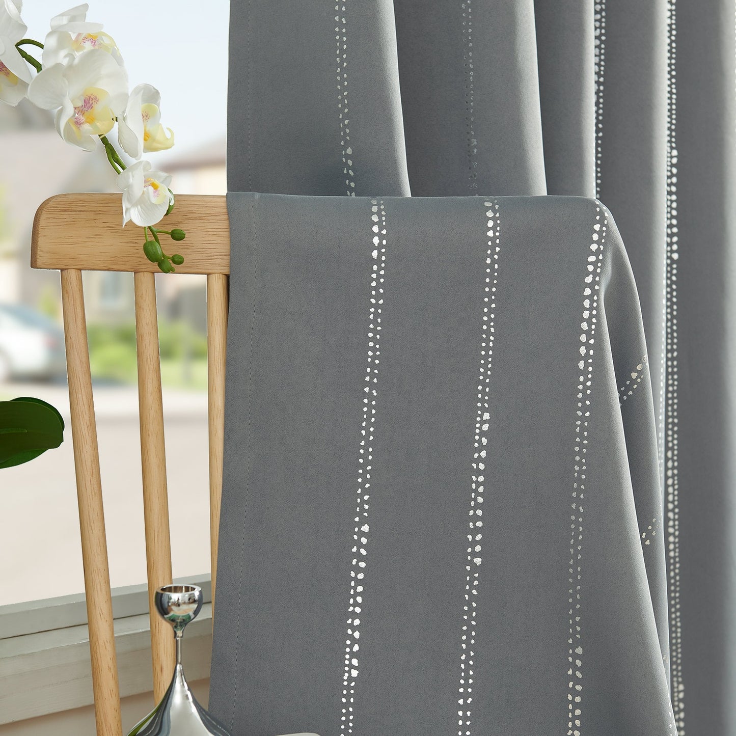 96 Inch Blackout Curtains Silver Foil Striped