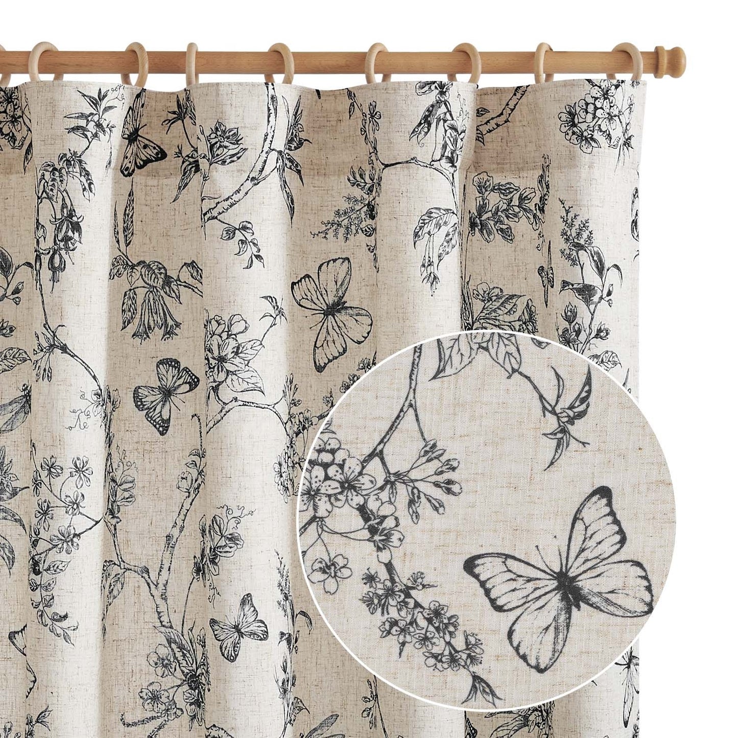 96 Inch Farmhouse Curtains Floral Pattern - Lined