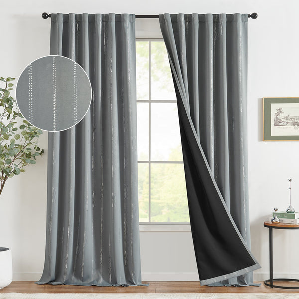 96 Inch Blackout Curtains Silver Foil Striped