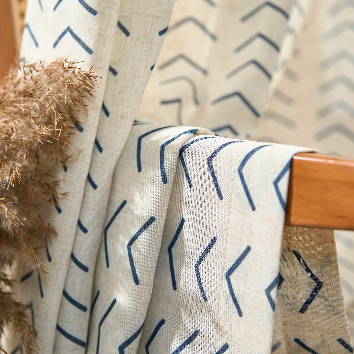 96 Inch Linen Curtains Boho Herringbone