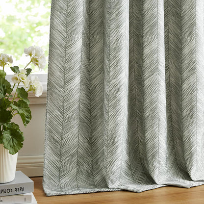 96 Inch Jacquard Curtains Blue Herringbone