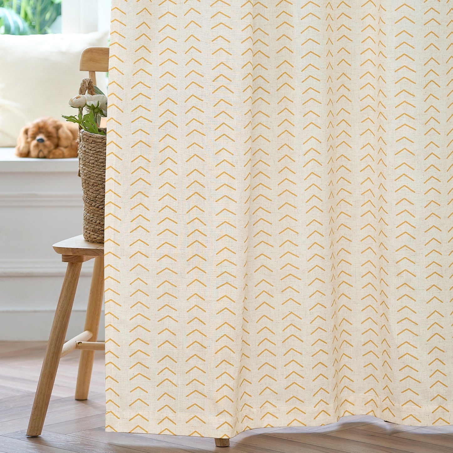 96 Inch Linen Curtains Boho Herringbone