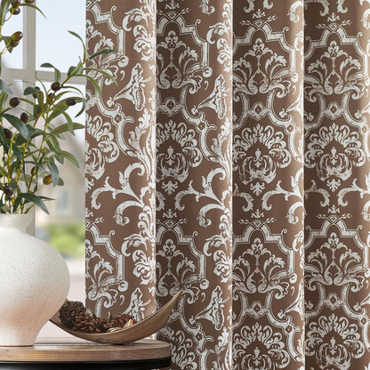 96 Inch Blackout Curtains Brown Damask Baroque
