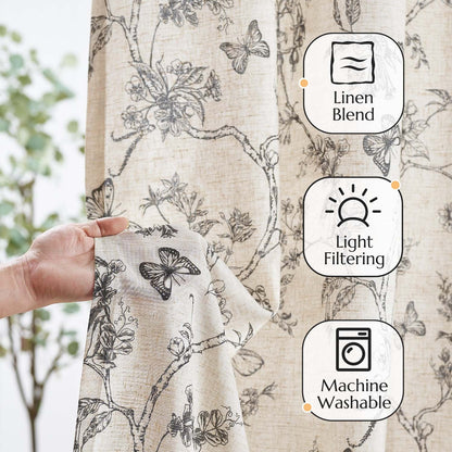 96 Inch Farmhouse Curtains Floral Pattern - Lined