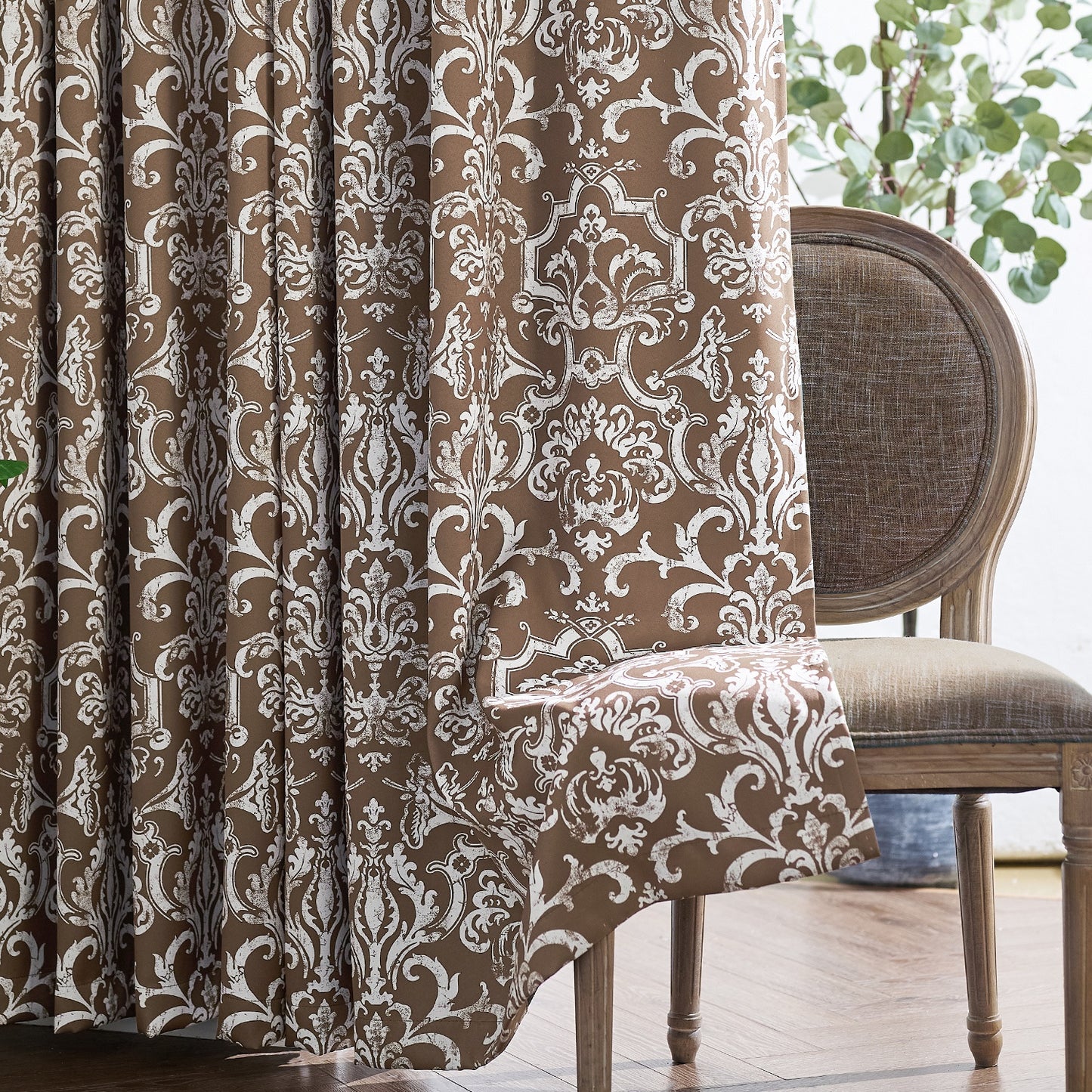 96 Inch Blackout Curtains Brown Damask Baroque