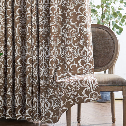 96 Inch Blackout Curtains Brown Damask Baroque