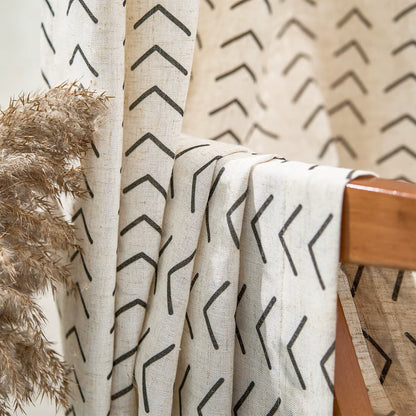 96 Inch Linen Curtains Boho Herringbone