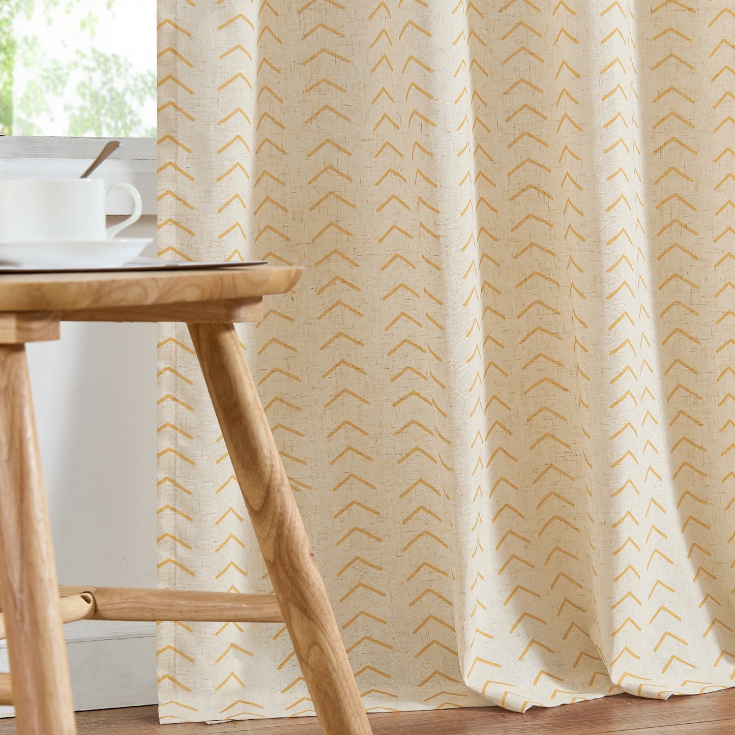 96 Inch Linen Curtains Boho Herringbone