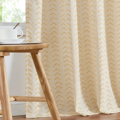 96 Inch Linen Curtains Boho Herringbone