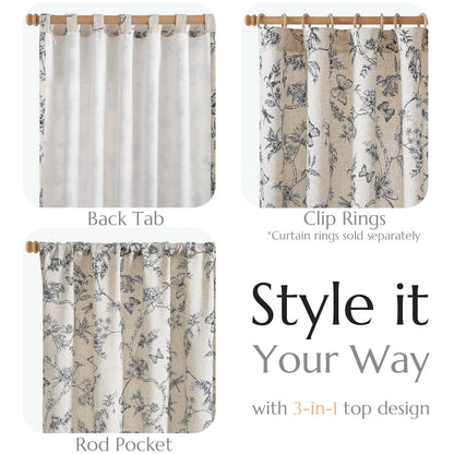 96 Inch Farmhouse Curtains Floral Pattern - Lined