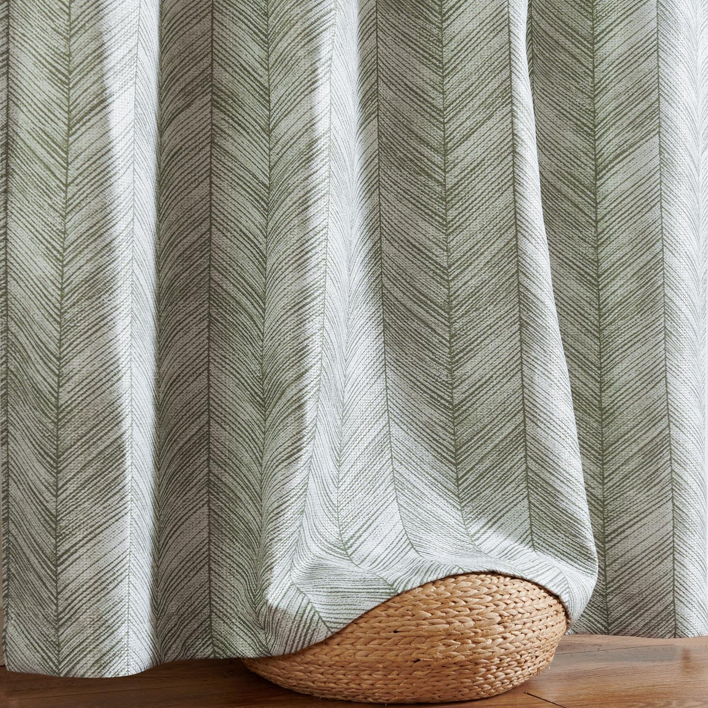 96 Inch Jacquard Curtains Blue Herringbone