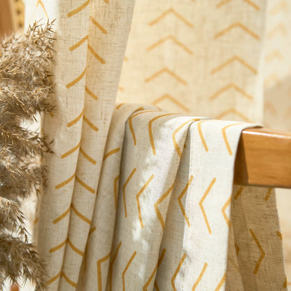 96 Inch Linen Curtains Boho Herringbone