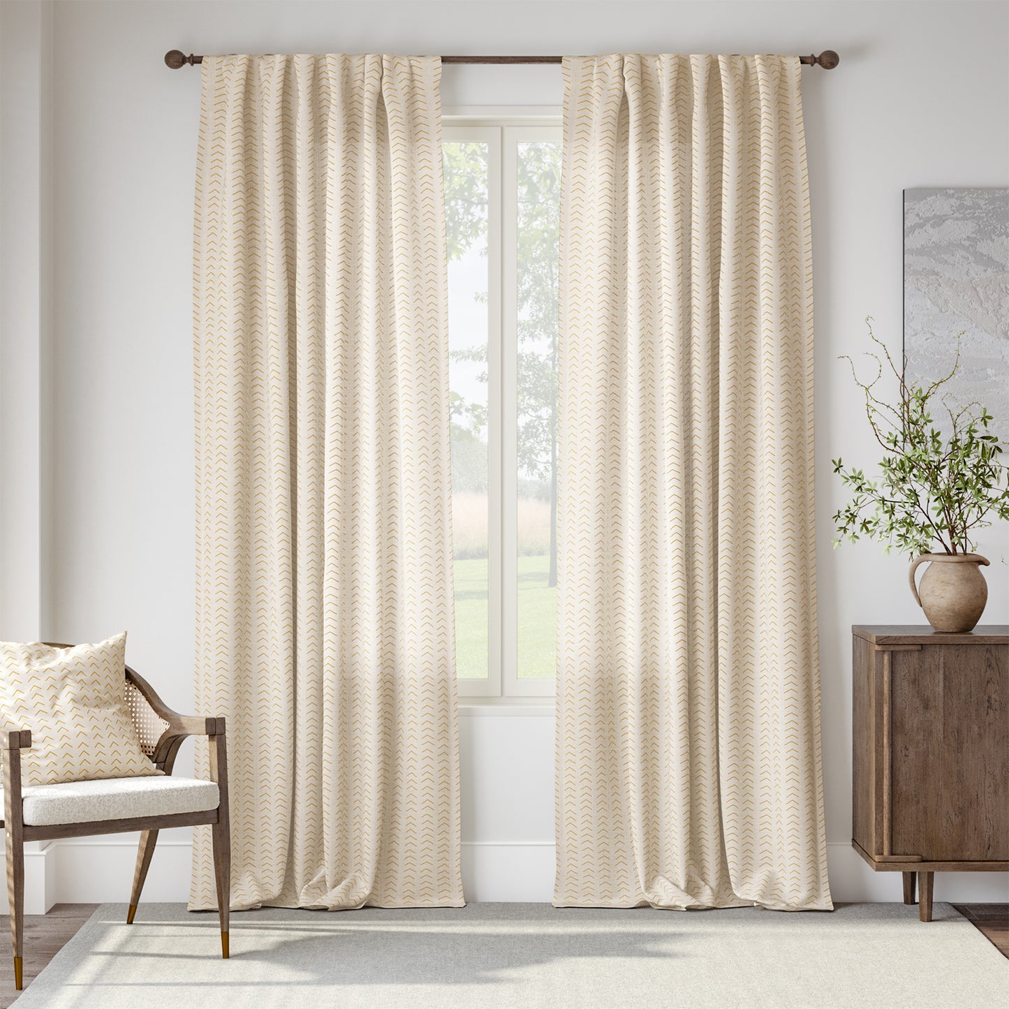 96 Inch Linen Curtains Boho Herringbone