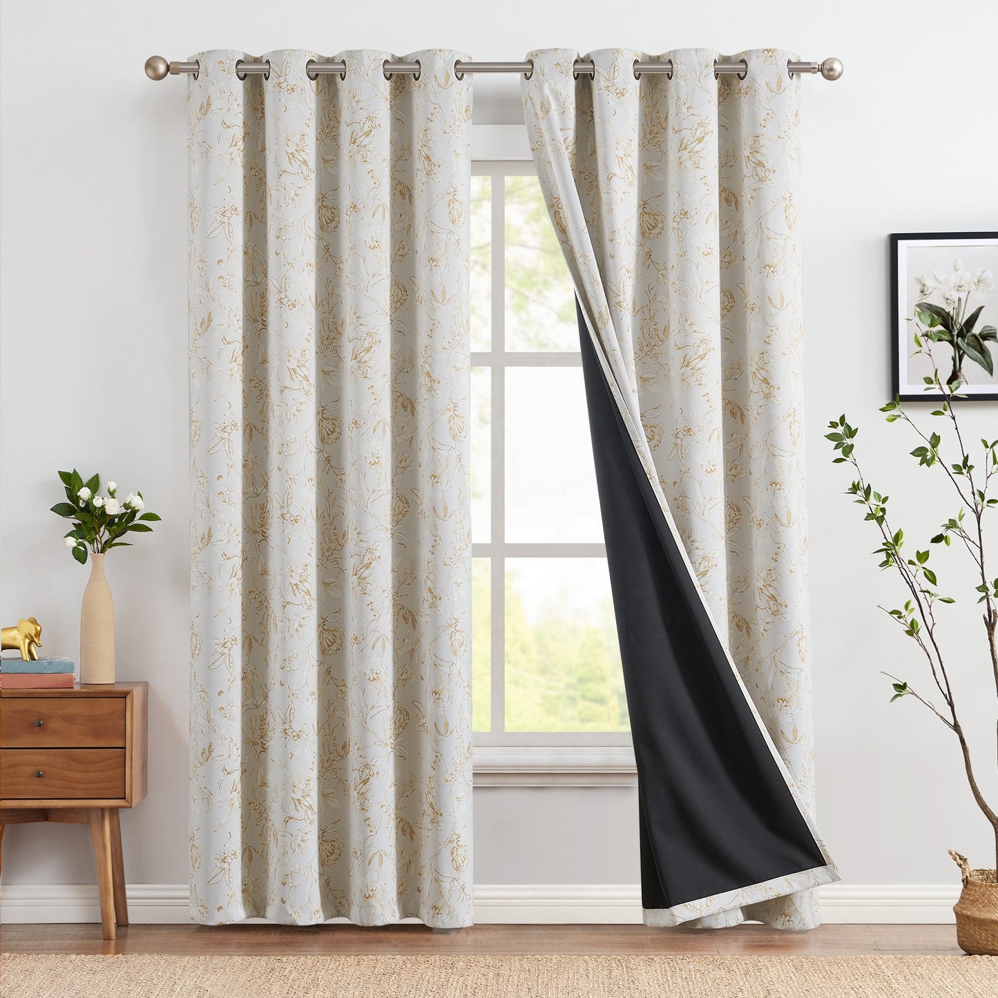96 Inch Blackout Curtains Floral Pattern