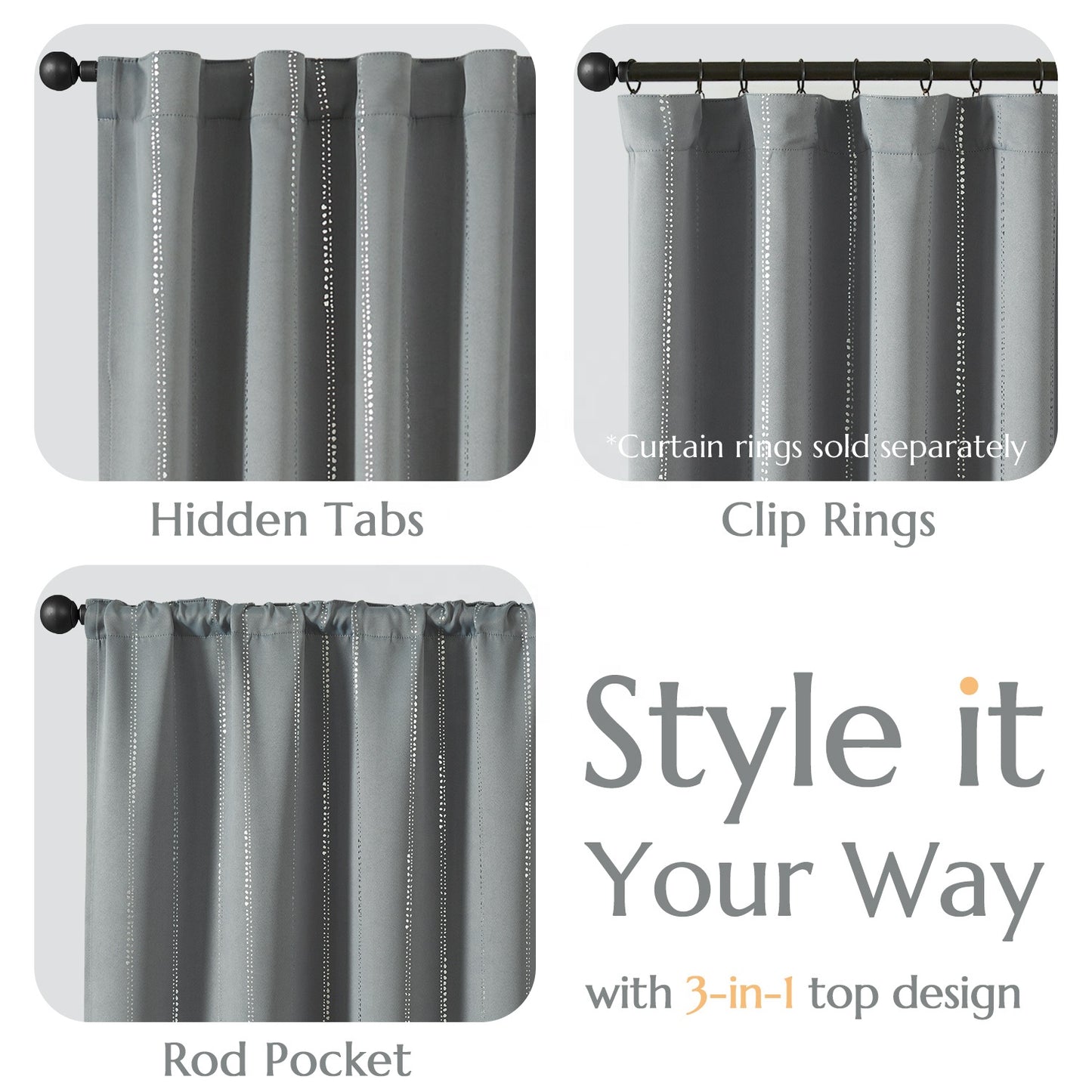 96 Inch Blackout Curtains Silver Foil Striped