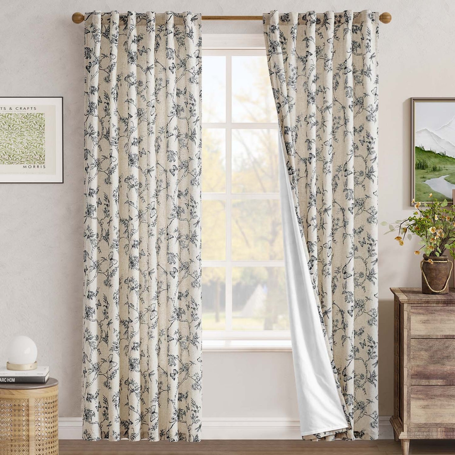96 Inch Farmhouse Curtains Floral Pattern - Lined