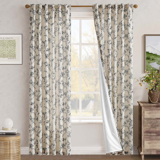 96 Inch Farmhouse Curtains Floral Pattern - Lined