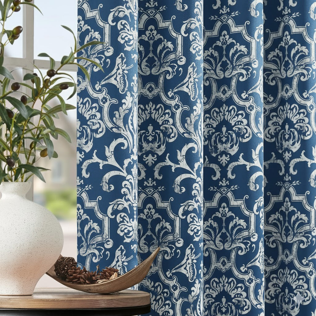 96 Inch Blackout Curtains Brown Damask Baroque