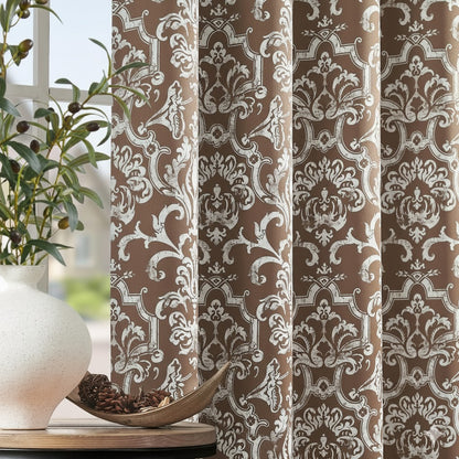 96 Inch Blackout Curtains Brown Damask Baroque