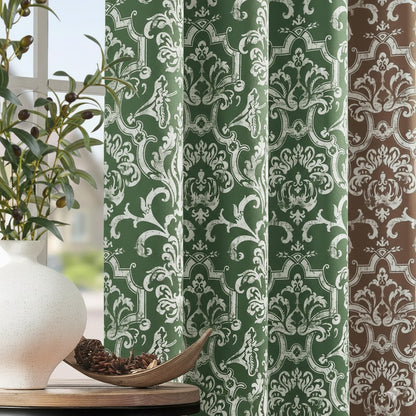 96 Inch Blackout Curtains Brown Damask Baroque